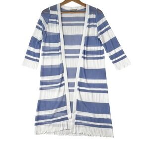 Ana & Kate Blue White Striped Open Front Mesh Knit Long Cardigan Duster S